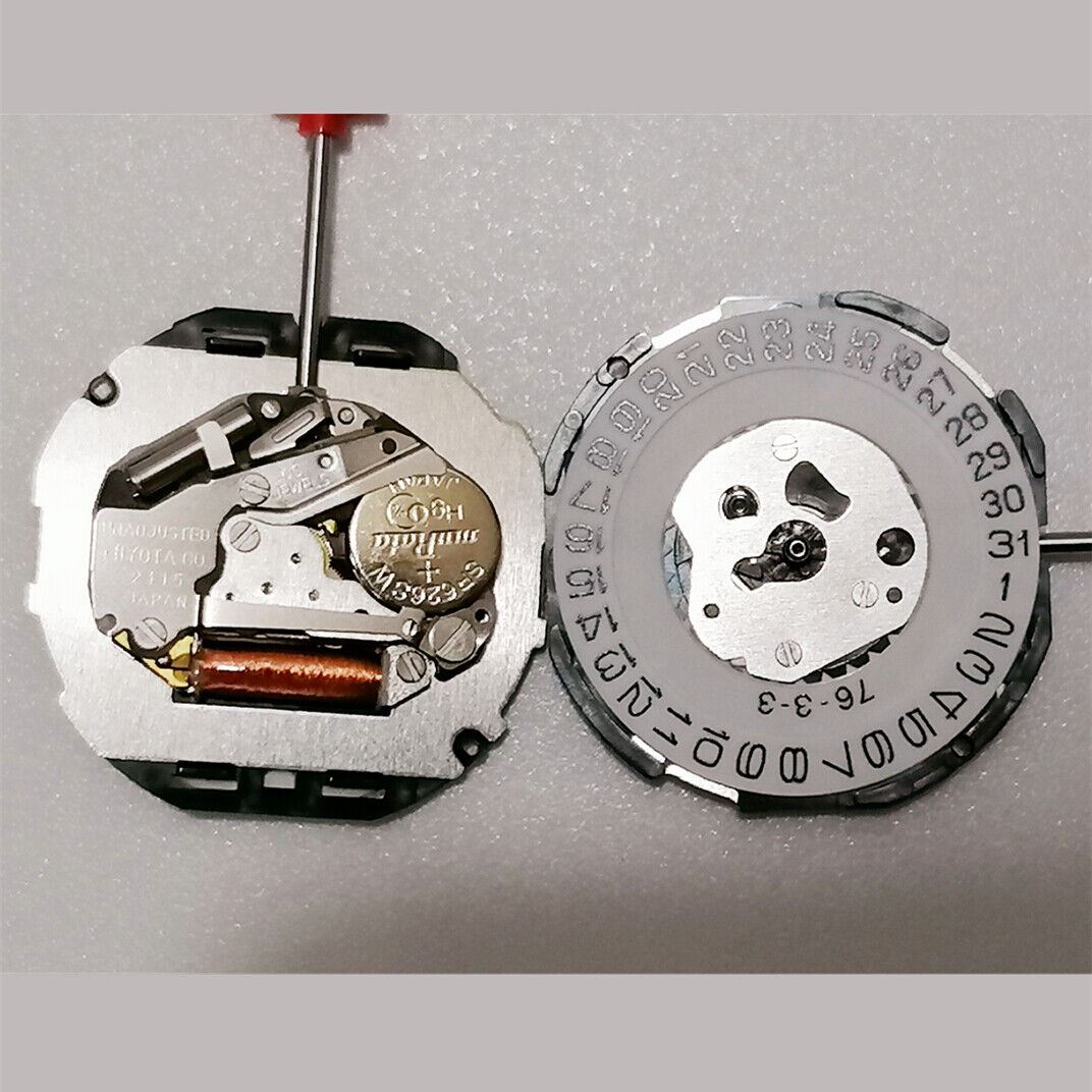 Mouvement à quartz Miyota 2115 neuf, 3 aiguilles, date à 3 heures, avec tige de montre