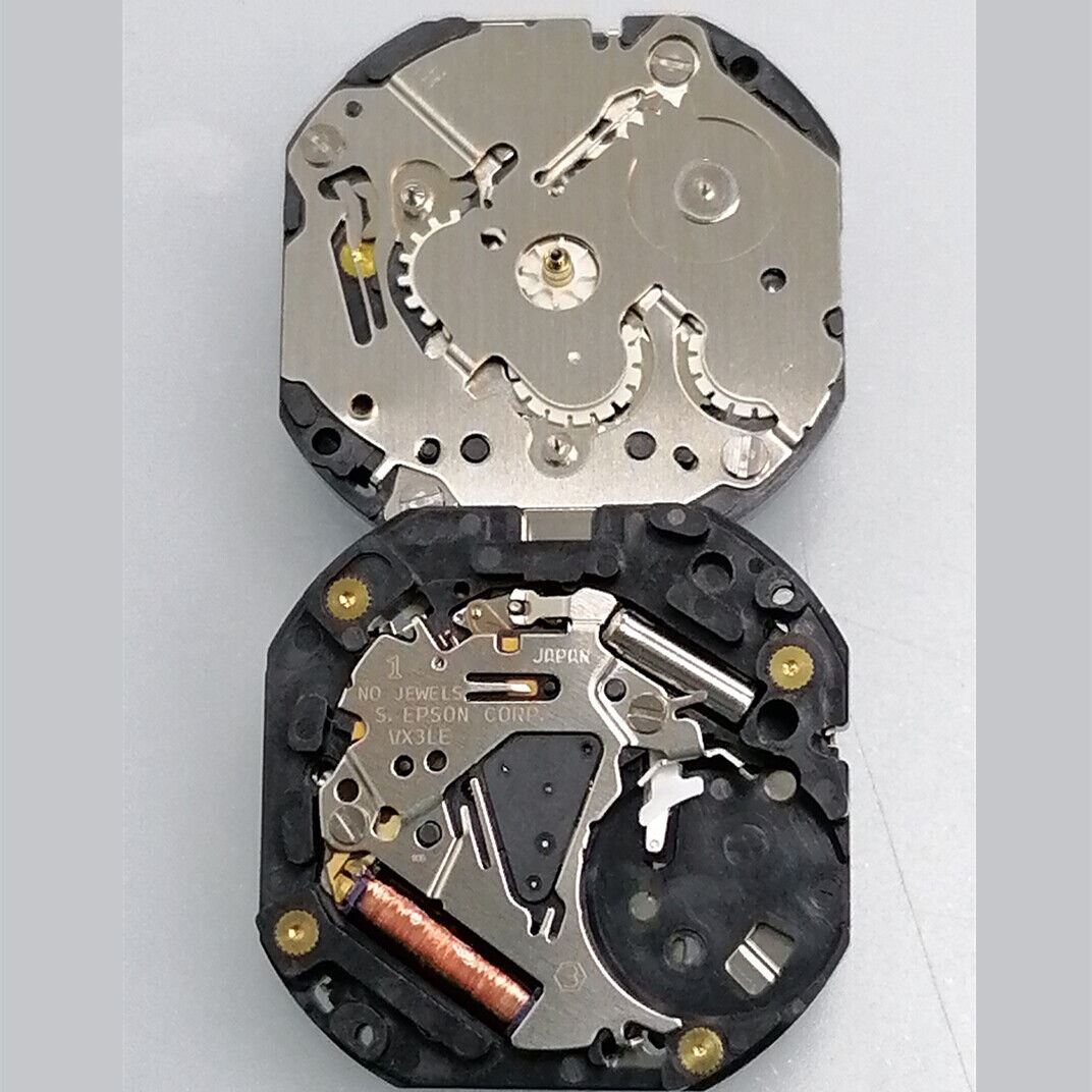 Hattori Epson VX3LE quartz watch movement for precise timekeeping, made in Japan and ideal for watch repairs.