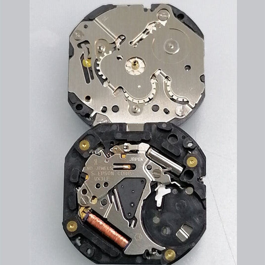 Hattori Epson VX3LE quartz watch movement for precise timekeeping, made in Japan and ideal for watch repairs.
