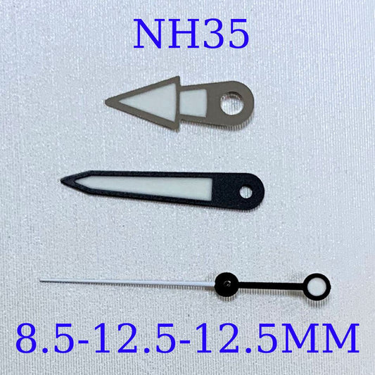 Green luminous watch hands set for NH35A/NH36A/4R36 movement, precision fit by A9 brand.