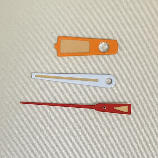 Green luminous orange watch hands set for NH35A/NH36A/4R36 movement, 7/11/12mm precision fit.