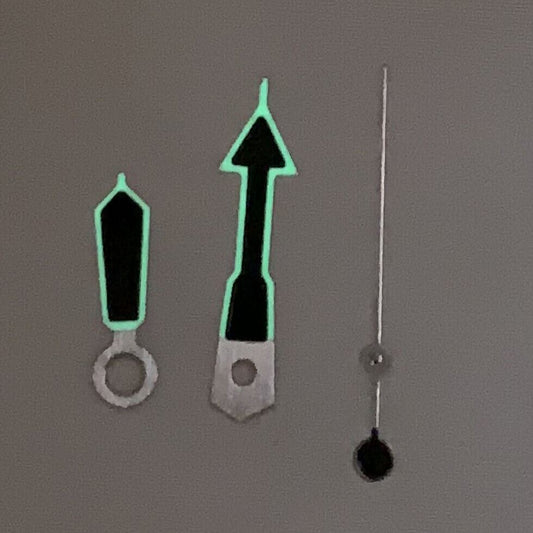 Green luminous black watch hands set for NH35A/NH36A/4R36 movement, enhancing readability and style by B28-1.