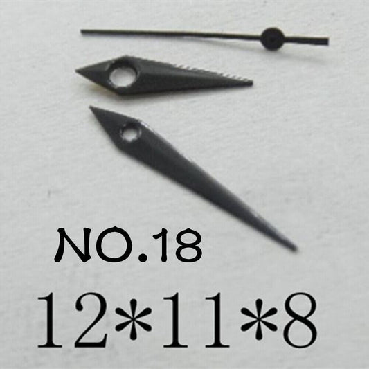 Black watch hands set for Miyota 2035 movement, 12mm/11mm/8mm lengths, precision fit by NO.18 brand.