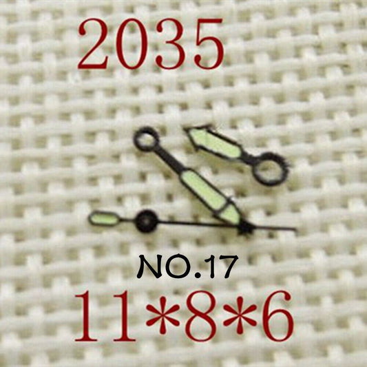 Luminous watch hands set for Miyota 2035 movement - 11mm, 8mm, 6mm lengths by NO.17, ideal for precise time repair.