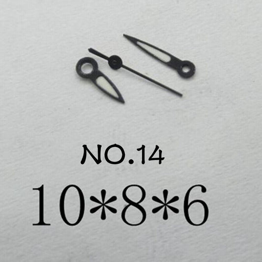 Luminous watch hands set for Miyota 2035 movement, 10mm/8mm/6mm lengths, brand NO.14, perfect for precise repairs.