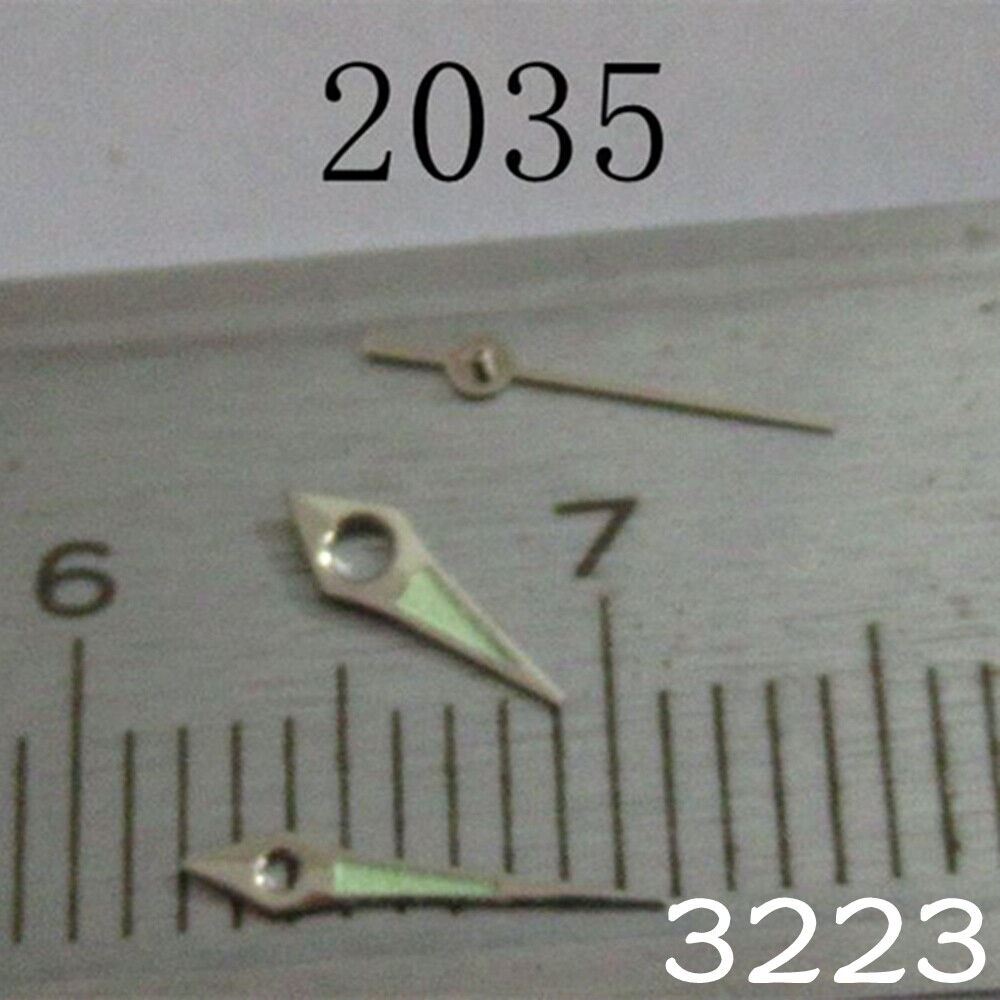 Luminous set of watch hands for Miyota 2035 movement by NO.3223, perfect for nighttime visibility.