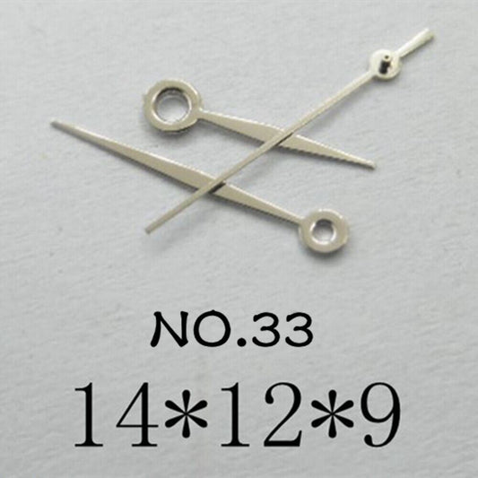 Silver watch hands set for Miyota 2035 movement, 14mm/12mm/9mm lengths, precise fit by NO.33 brand.
