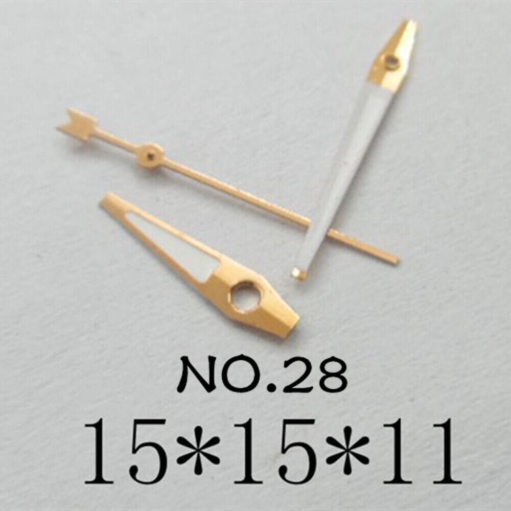 Luminous watch hands set for Miyota 2035 movement, 15mm/15mm/11mm, precise timekeeping by NO.28.