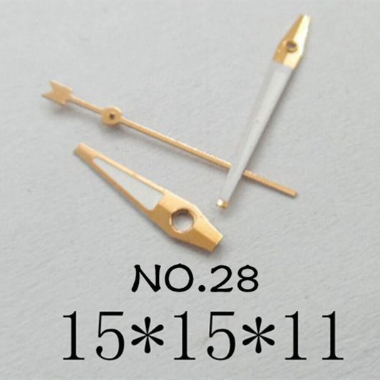 Luminous watch hands set for Miyota 2035 movement, 15mm/15mm/11mm, precise timekeeping by NO.28.