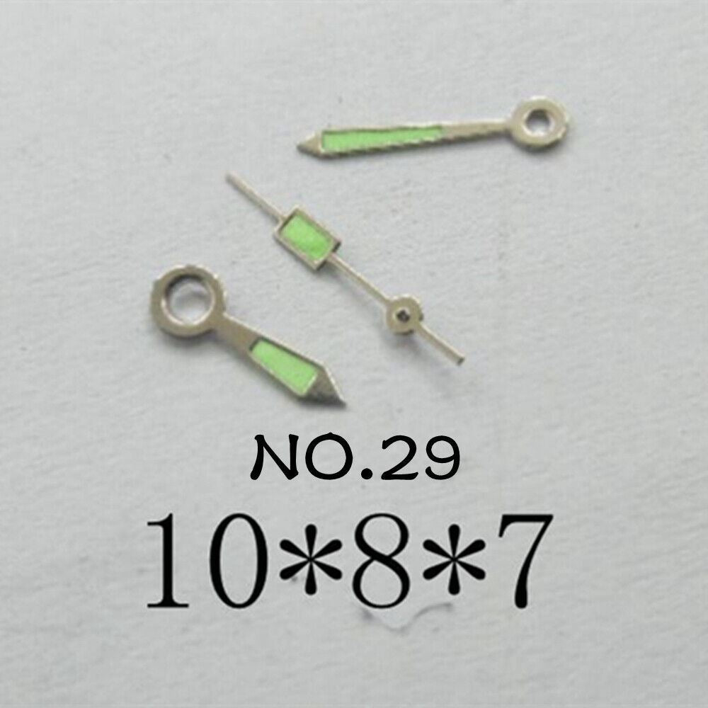 Luminous watch hands set by NO.29 for Miyota 2035 movement, sizes 10mm, 8mm, 7mm