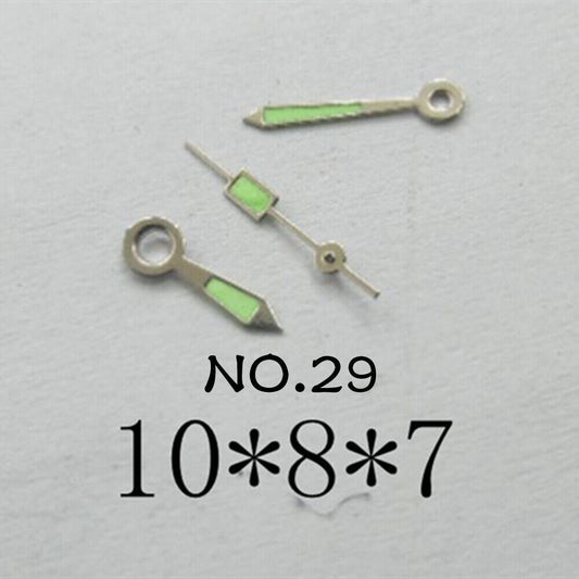 Luminous watch hands set by NO.29 for Miyota 2035 movement, sizes 10mm, 8mm, 7mm