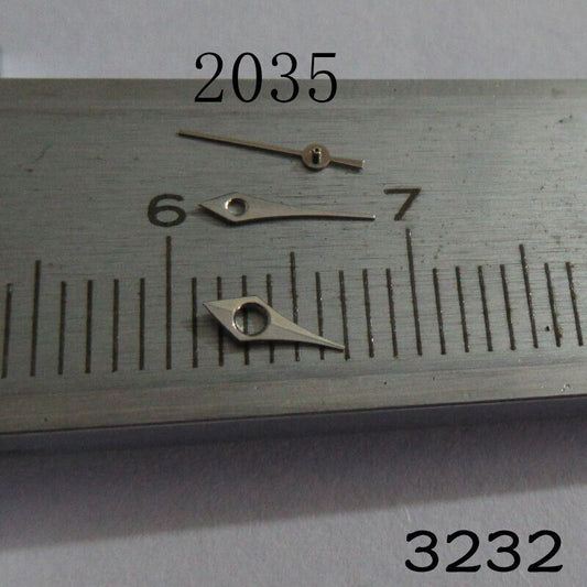 Set of black watch hands for Miyota 2035 movement, precise fit, brand NO.3232, ideal for watch repairs.