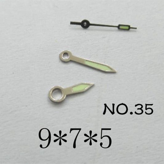 Set of luminous watch hands for Miyota 2035, 9mm/7mm/5mm lengths by NO.35, perfect for precise timekeeping.