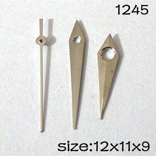 Silver watch hands set for Miyota 2035 movement, 12mm/11mm/9mm lengths, brand NO.1245, precise fit.