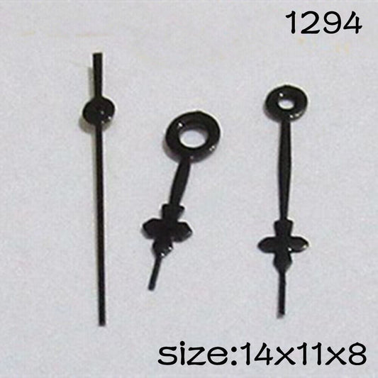 Black watch hands set for Miyota 2015 movement, sizes 14mm/11mm/8mm, precision fit for watch repair.