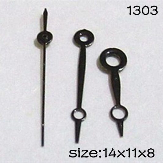 Black watch hands set for Miyota 2015 movement, lengths 14/11/8mm, sleek design.