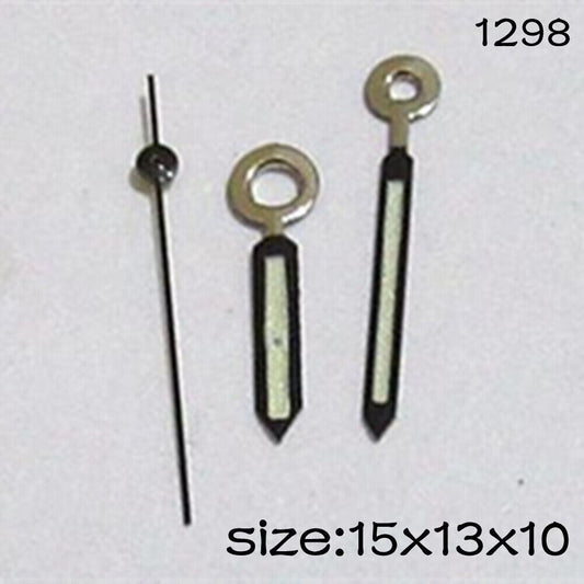 Luminous watch hands set for Miyota 2015 movement, 15mm/13mm/10mm lengths by #1298, glow-in-the-dark design.