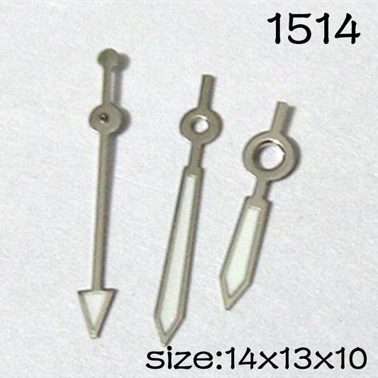 Luminous watch hands set by NO.1514 for Miyota 2035 movement, available in 14mm, 13mm, and 10mm lengths.