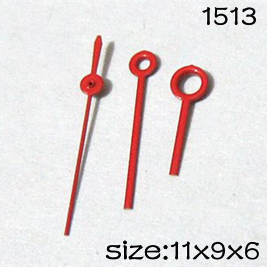 Red watch hands set for Miyota 2035 movement, lengths 11mm/9mm/6mm, precision fit by NO.1513.
