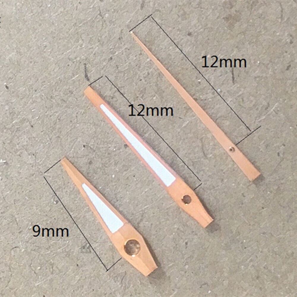 Lume orange trim watch hands by P1-H2-C11 for Miyota 2035 quartz movement, enhancing visibility and style.