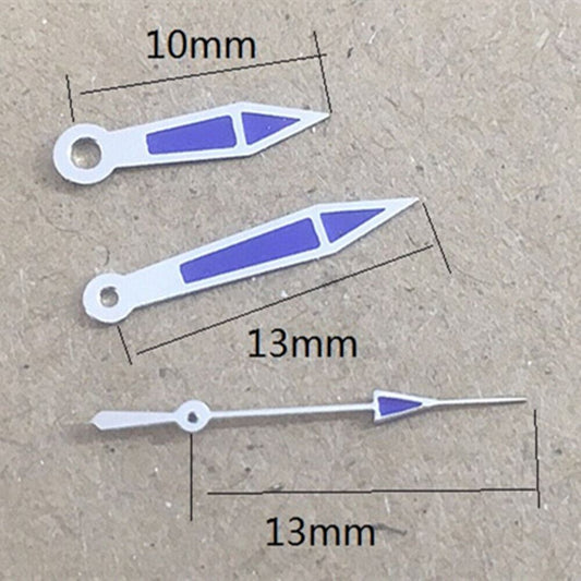 Purple arrow-shaped watch hands for Miyota 2035 quartz movement, enhancing watch precision and style.