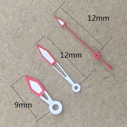 Red trim arrow-shaped watch hands designed for Miyota 2035 quartz movement by P1-H3-C26.