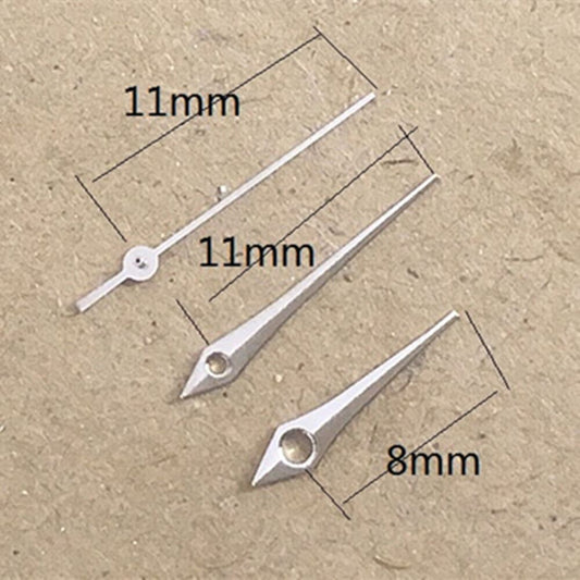Silver arrow-shaped watch hands compatible with Miyota 2035 quartz movement, P1-H3-C31 model.