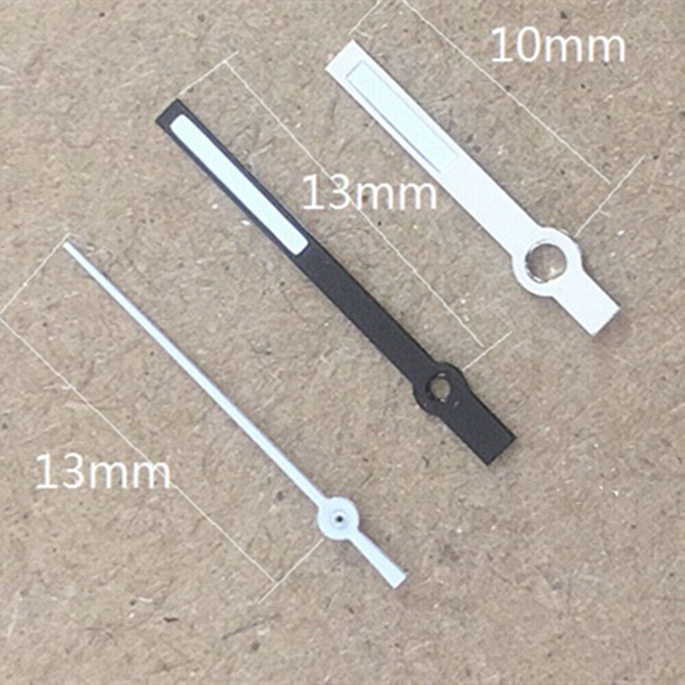 Black luminous watch hands for Miyota 2035 quartz movement, enhancing readability in low light.