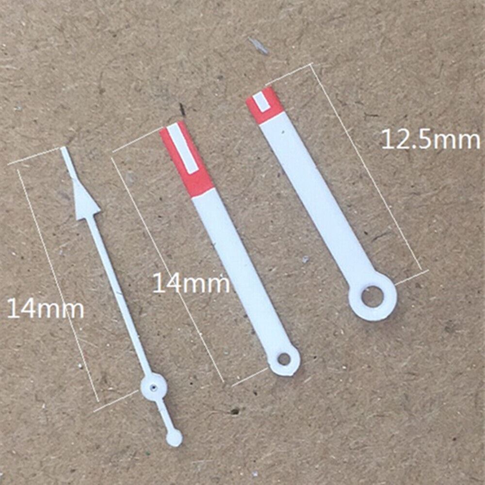 Red arrow-shaped watch hands designed for Miyota 2035 quartz movement by P1-H3-C35, perfect for watch repairs.