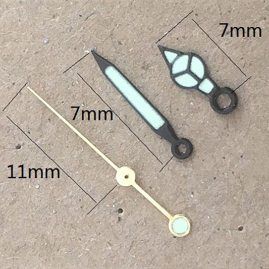 Black trim luminous watch hands for Miyota 2035 quartz movement by P1-H3-C42, enhancing visibility and style.