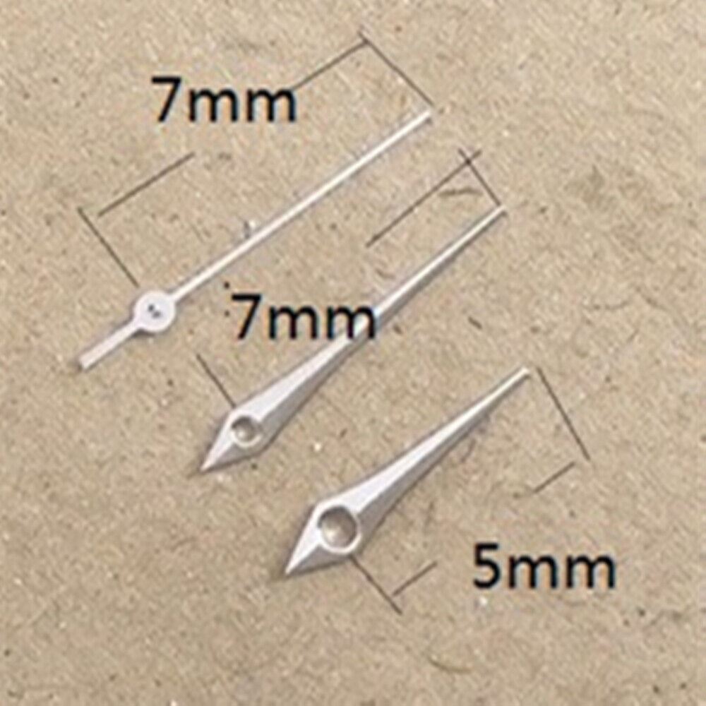 Silver watch hands set for Miyota 2035 quartz movement, precise fit for watch repair by P1-H3-C44 brand.