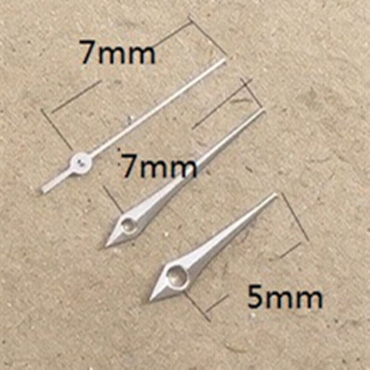 Silver watch hands set for Miyota 2035 quartz movement, precise fit for watch repair by P1-H3-C44 brand.