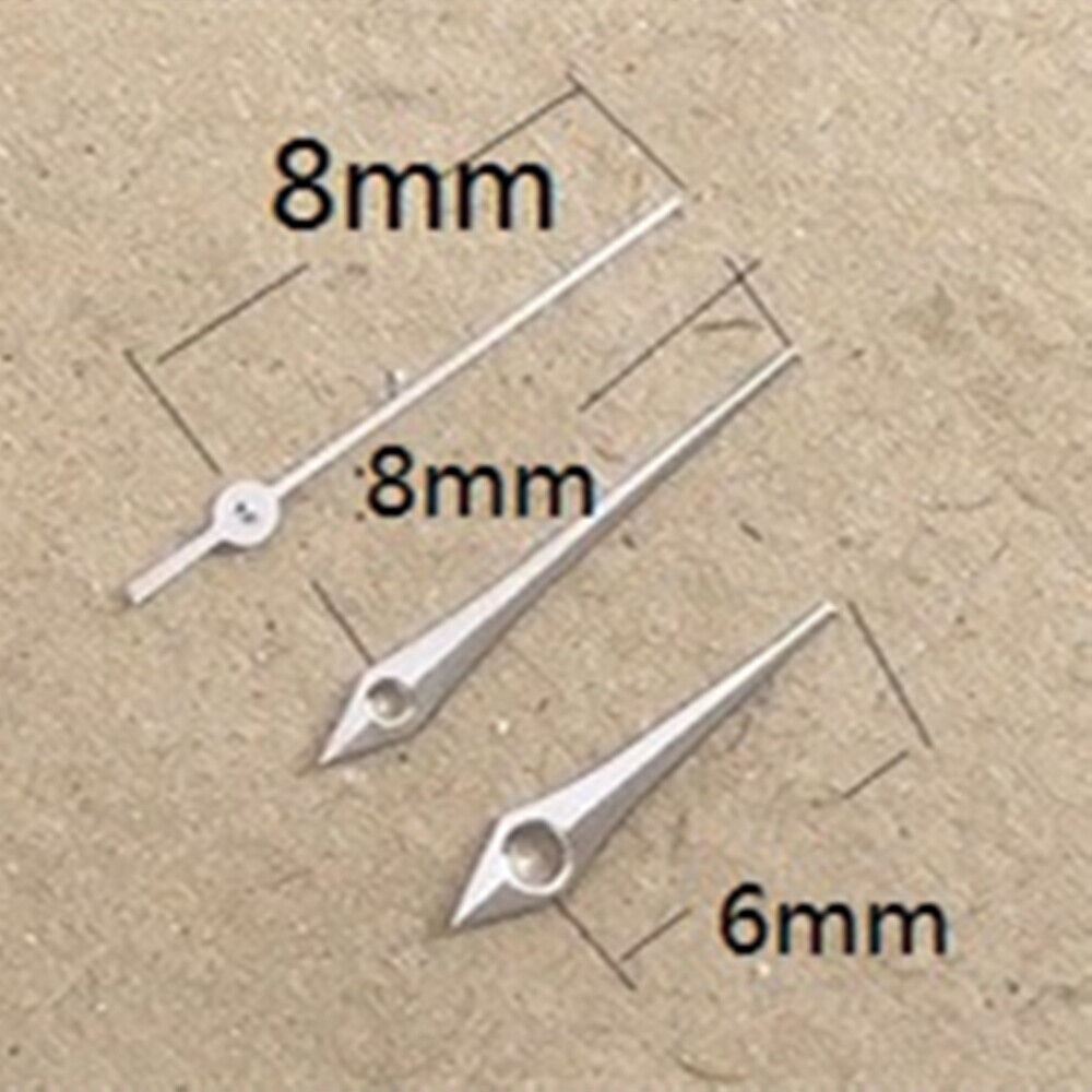 Silver arrow-shaped watch hands for Miyota 2035 quartz movement by P1-H3-C47, precise accessory.