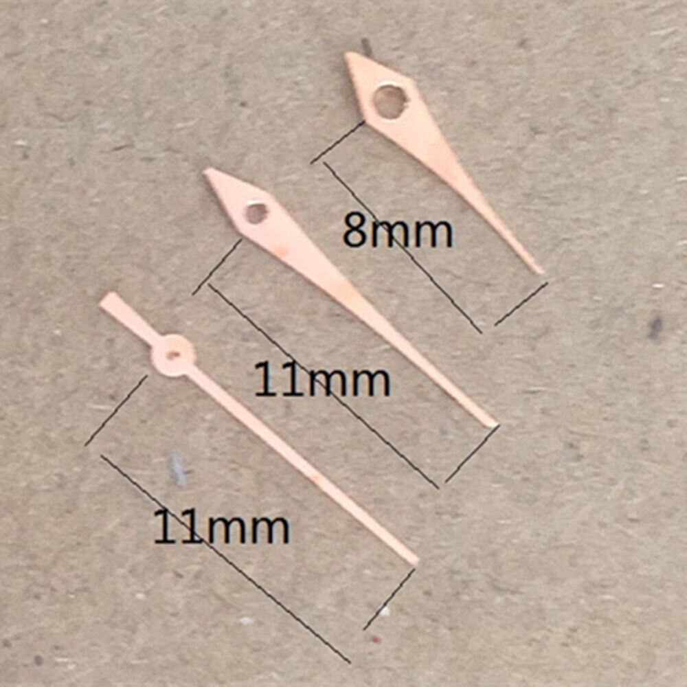 Rose gold watch hands set for Miyota 2035 quartz movement, enhancing vintage watch repair by P1-H3-C45.