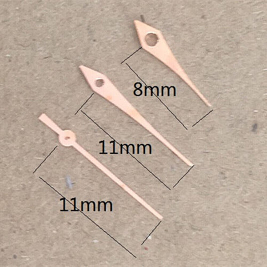 Rose gold watch hands set for Miyota 2035 quartz movement, enhancing vintage watch repair by P1-H3-C45.