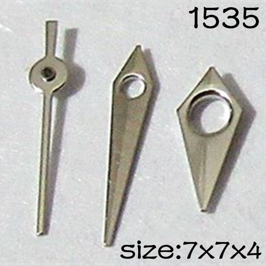 Silver watch hands set compatible with Miyota 2035 movement, 7mm/7mm/4mm lengths by NO.1535 brand.