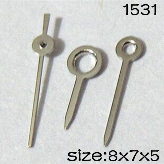 Silver watch hands set for Miyota 2035 movement with 8mm, 7mm, and 5mm lengths, brand NO.1531.