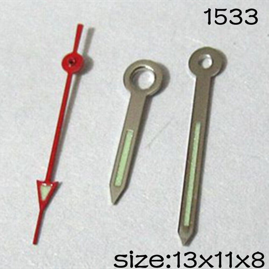 Luminous red second watch hand for Miyota 2035 movement, 13mm length, precision timing by #1533.