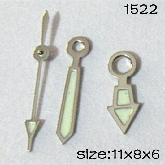 Luminous silver trim watch hands set, compatible with Miyota 2035 movement, sizes 11mm/8mm/6mm by #1522 brand