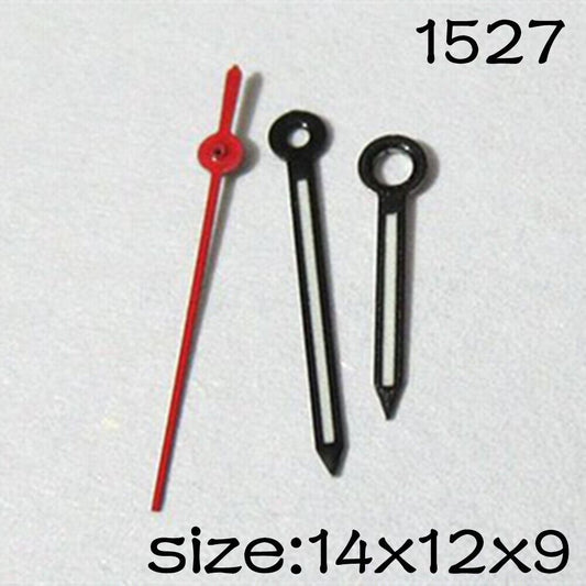Black trim red second watch hand for Miyota 2035 movement, available in 14mm, 12mm, and 9mm sizes.