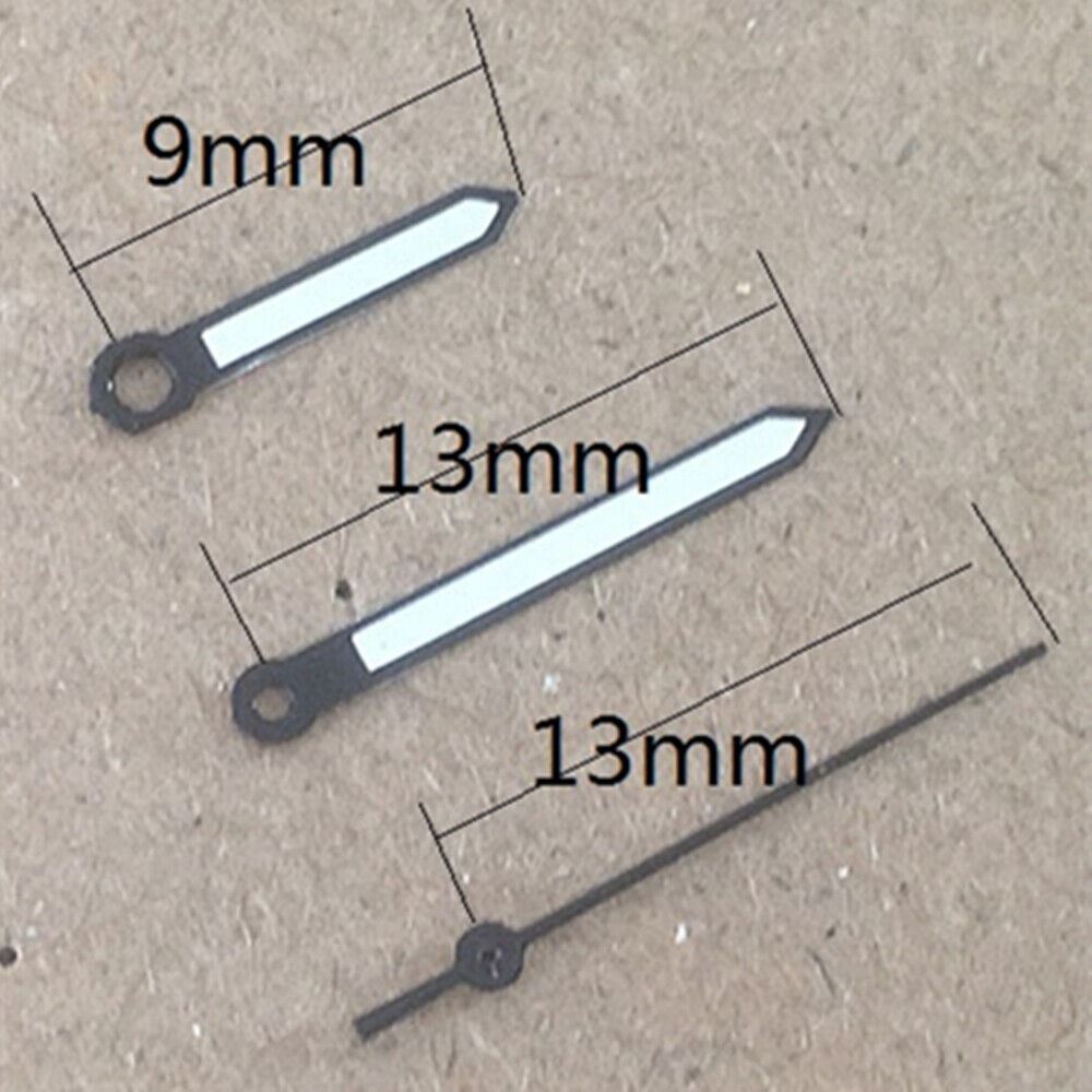 Luminous black trim watch hands for Miyota 2035 quartz movement, precise accessory by P1-H4-C99.