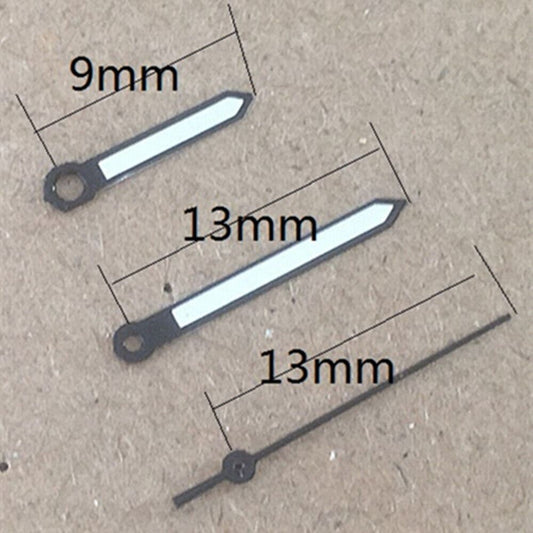 Luminous black trim watch hands for Miyota 2035 quartz movement, precise accessory by P1-H4-C99.