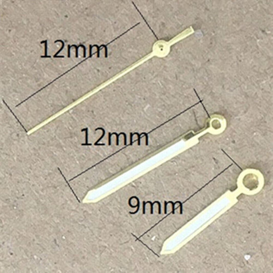 Golden Trim luminous watch hands for Miyota 2035 quartz movement, enhancing visibility and style.