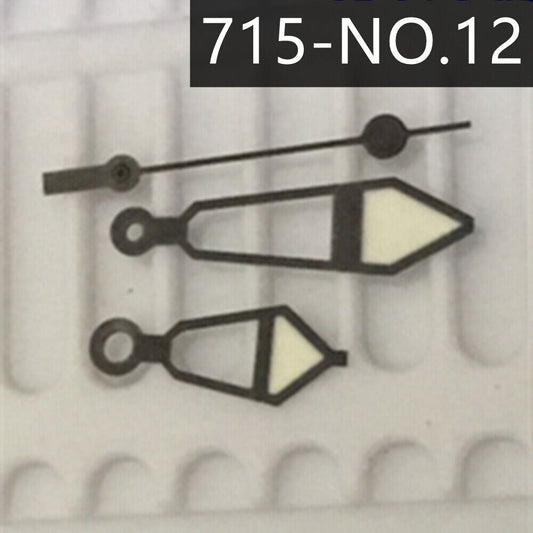 Black Trim Lume watch hands compatible with Ronda 715 quartz, precise timekeeping accessory.