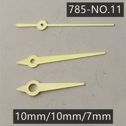 Golden watch hands set compatible with Ronda 785 3 Hands quartz movement, elegant design.