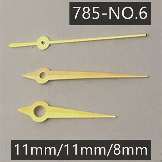 Golden watch hands set for Ronda 785 quartz movement, 3 hands, precise and stylish NO.6 accessory.
