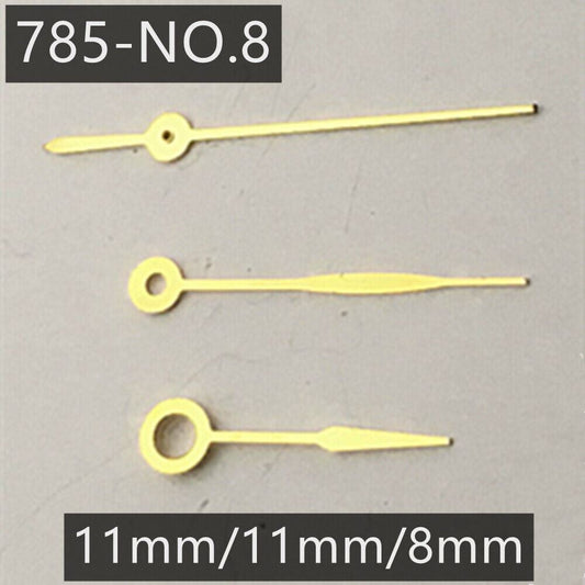Golden watch hands set for Ronda 785 quartz movement, 3-hand design.