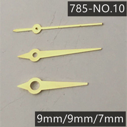 Golden watch hands set for Ronda 785 quartz movement, 3-hand design, precise fit by NO.10 brand.