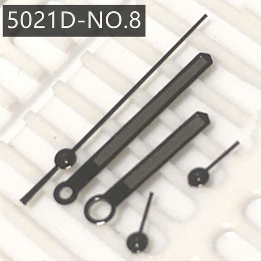 Black watch hands set compatible with Ronda 5021D quartz movement, precise fit for NO.8 models.