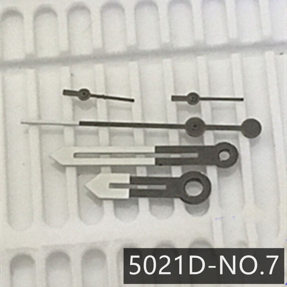 White and black watch hands compatible with Ronda 5021D quartz movement, precise timekeeping parts.